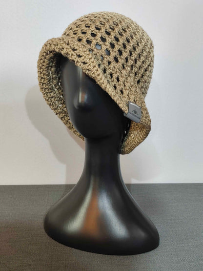 Handgehäkelter Damen-Sommerhut in Khaki mit breiter Krempe – handgemacht von bw-handmade