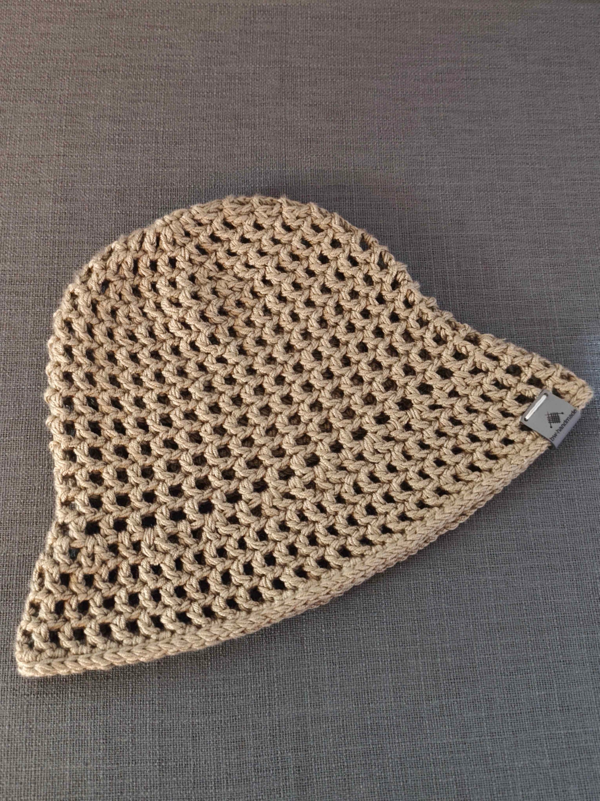 Damen-Sommerhut in Khaki handgehäkelt aus Polyacryl – bw-handmade