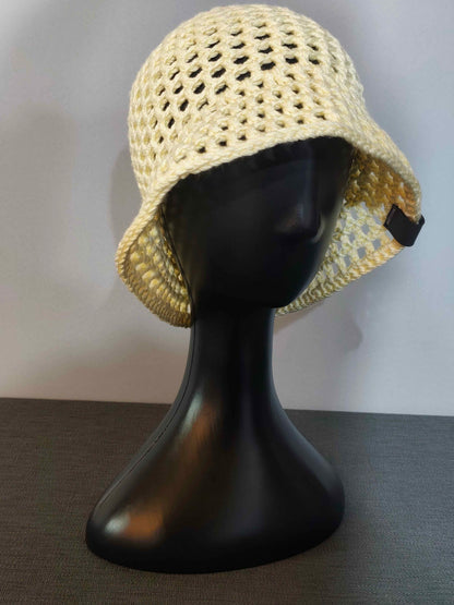 Handgehäkelter Damen-Sommerhut in Vanille mit breiter Krempe – handgemacht von bw-handmade